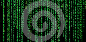 Matrix background. Green data code abstract numbers on black background. Technology, cyberpunk, network concept.