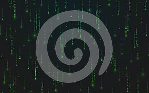Matrix background. Green stream of digits. Abstract running binary code. Falling random numbers on dark backdrop