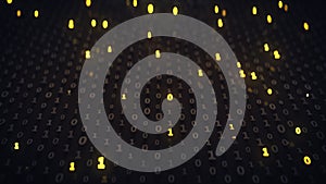 Matrix of binary code with illuminating symbols 3D render