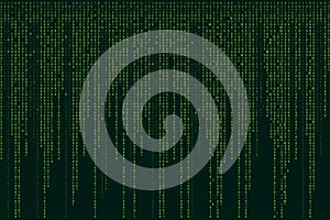 Matrix binary code 0 and 1 numbers. Tech hacker concept. Futuristic Falling digits on dark backdrop. Running random