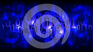 Matrix blue background with binary code, shadow digital code in abstract futuristic cyberspace, artificial intelligence