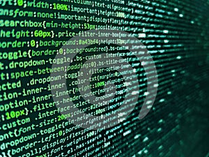 Matrix byte of binary data rian code running abstract background in dark blue digital style. Binary computer code background,