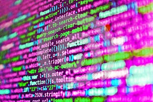 Matrix byte of binary data rian code running abstract background in dark blue digital style. Modern tech. Web server data on a