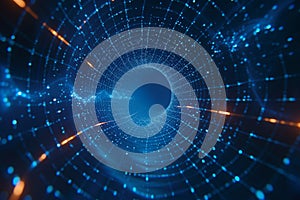 Matrix concept dot and line connection in technological data tunnel