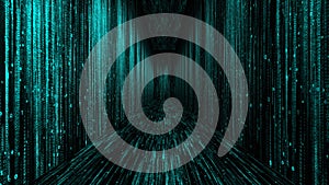 Matrix corridor digital numbers 0 and 1 in computer world of code background