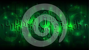 Matrix green background with binary code, shadow digital code in abstract futuristic cyberspace, artificial intelligence