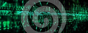 matrix software, code virtual computer system, banner and background with copy space, made with Generative AI