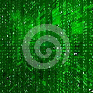 Matrix stream. Binary data coding. Cyberspace technology background. Binary numbers texture. Vector