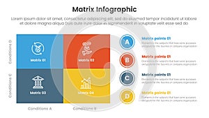 matrix structure model template for infographic template banner with big square and circle outline stack vertical with 4 point