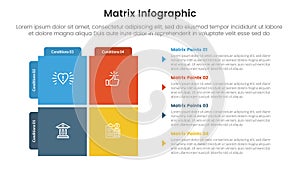 matrix structure model template for infographic template banner with square shape and round tab banner with 4 point stage list