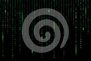 Matrix style binary code digital background with falling numbers, Digital binary code background green color