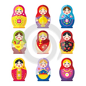 Matryoshka or babushka dolls vector set in a flat style photo