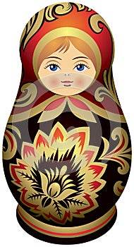 Matryoshka doll with the golden Khokhloma ornamen photo