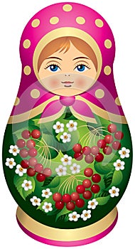 Matryoshka doll with red berries