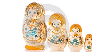 Matryoshka doll on white background, copy space