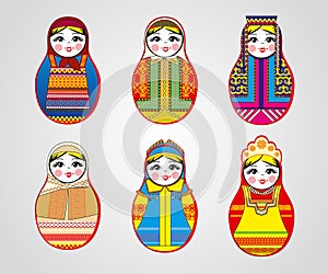 Matryoshka dolls in different outfits