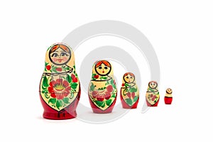 Matryoshka Dolls isolated on a white background. Russian Wooden Doll Souvenir