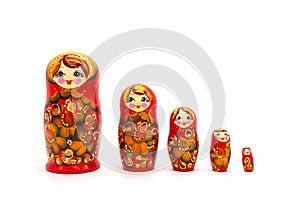 Matryoshka Dolls isolated on a white background. Russian Wooden Doll Souvenir