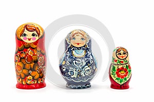 Matryoshka Dolls isolated on a white background. Russian Wooden Doll Souvenir