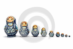 Matryoshka Dolls isolated on a white background. Russian Wooden Doll Souvenir