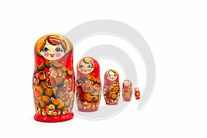 Matryoshka Dolls isolated on a white background. Russian Wooden Doll Souvenir