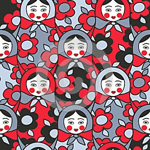 Matryoshka dolls - seamless pattern of Russian ne