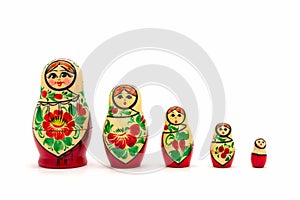Matryoshka Dolls  on a white background. Russian Wooden Doll Souvenir