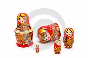 Matryoshka Dolls  on a white background. Russian Wooden Doll Souvenir