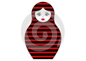 Matryoshka icon Russian nesting doll with red striped ornament , vector isolated