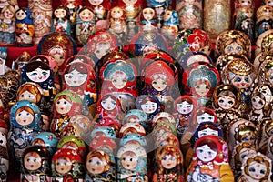 Matryoshka national Russian souvenir on the counter of the store