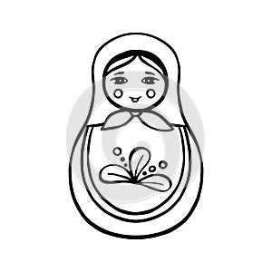 Matryoshka or Russian doll. Vector illustration in sketch, doodle style. Isolated on white background. Free hand drawn