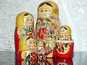 Matryoshka-Russian folding doll made of wood, inside which there are dolls of smaller size. Semenovskaya matryoshka