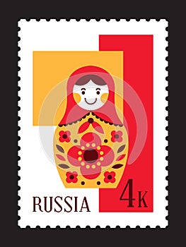 Matryoshka russian nesting doll postal stamp