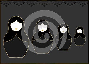 Matryoshka set icon Russian nesting doll with luxury golden ornament, vector illustration, isolated or black background