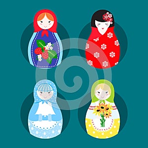 Matryoshka vector traditional russian nesting doll toy with handmade ornament figure pattern with child face and