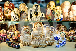 Matryoshkas in russian souvenir shop in Moscow