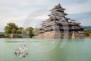 Matsumoto castle against blue sky in Nagono city, Japan