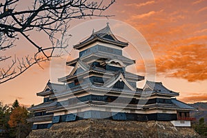 Matsumoto Castle or Crow Castle in Autumn, is one of Japanese premier historic castles in easthern Honshu. Landmark and popular