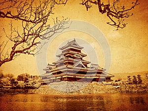 Matsumoto castle in old paper background, Matsumoto, Japan 1