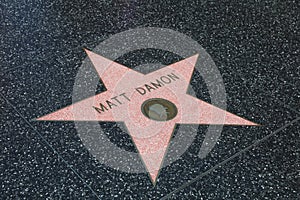 Matt Damon Star on Hollywood Walk of Fame in Hollywood, California. USA