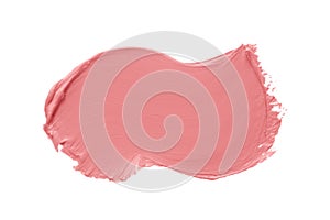 Matt lipstick texture. Pink creamy makeup product smear smudge swatch isolated on white background