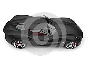 Matte black modern super sports concept car - top down side view