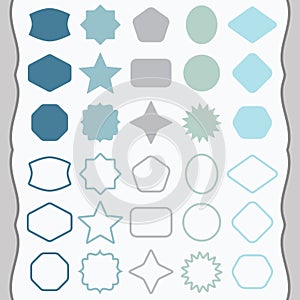 Matte blue and gray silhouette and outline icons set