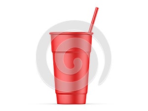 Matte Disposable cup with lid and straw for cold drink, soda pop, ice tea or coffee, cocktail, milkshake