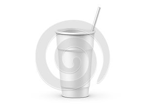 Matte Disposable cup with lid and straw for cold drink, soda pop, ice tea or coffee, cocktail, milkshake