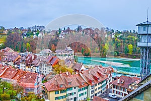 Matte district on the foot of Altstadt\'s hill on the bottomland of Aare river, Bern, Switzerland