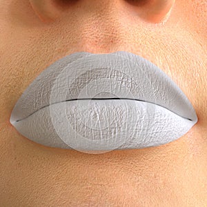 Matte Lipstick MakeUp MockUp. Part of the Face, Beautiful Female Lips CloseUp with a White Colorless Make Up Template.