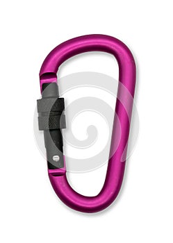 Matte pink metal aluminum snap hook isolated on white background