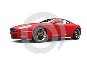 Matte red modern luxury sports car - low angle shot