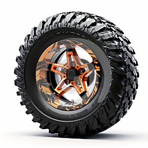 Matte Tire With Orange And Black Rims - Unique Off Road Wheel Design
